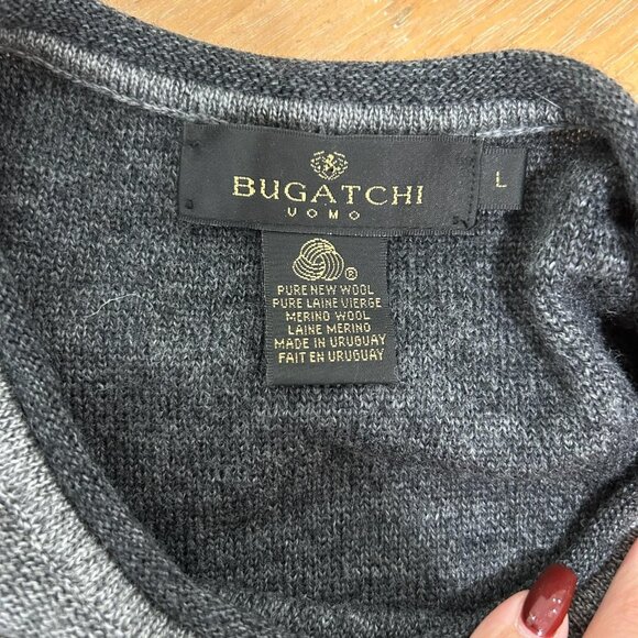 Bugatchi Uomo Sweater Mens Large Gray Merino Wool Crewneck Textured Block Knit - Picture 7 of 10